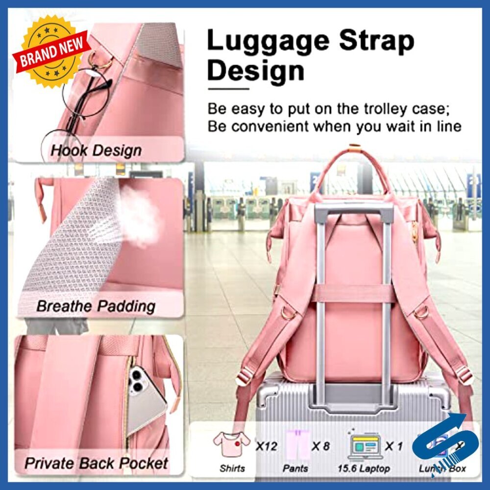 Lunch Laptop Backpack Women's Work Travel Carry-On Multi-Pocket Compartment - Picture 5 of 6